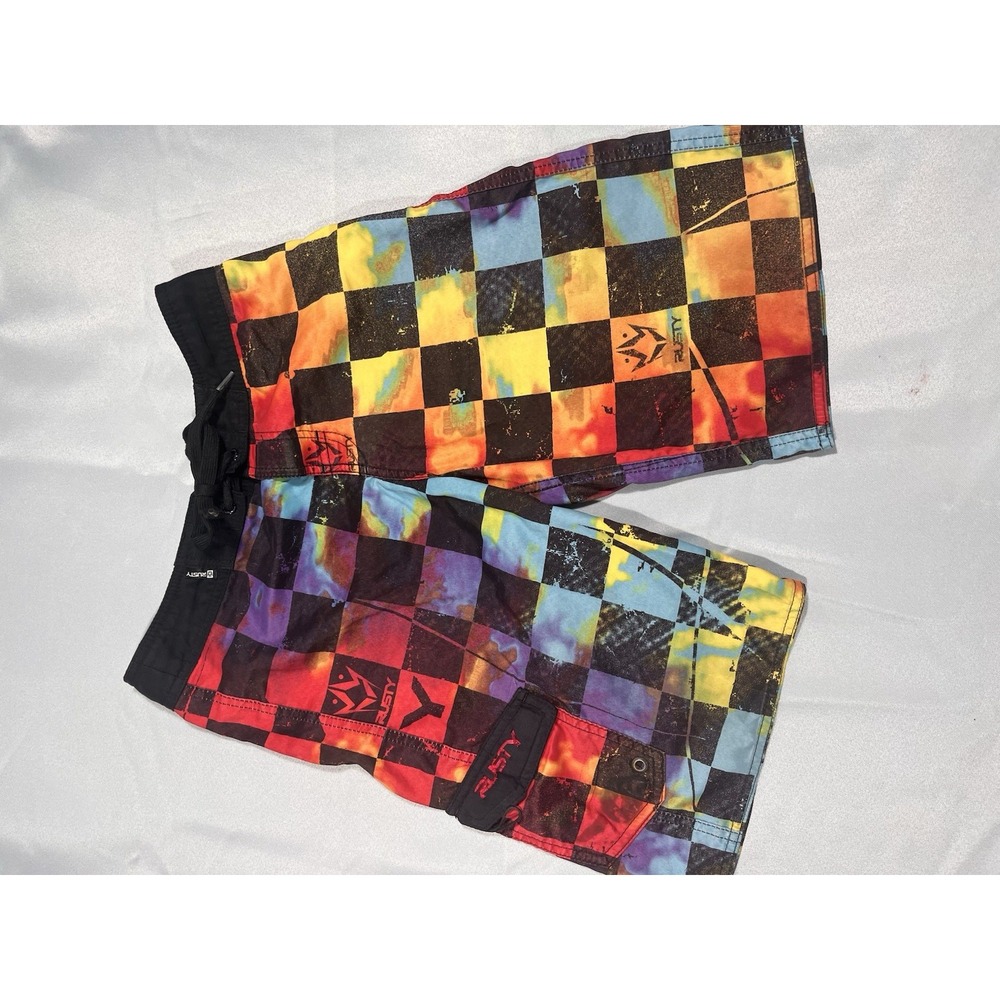 Board Shorts, Rusty Brand, 18 Or 29 Waist. Multi Bright Color Checkered